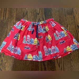 Mini Boden Red Skirt with Colorful House Print